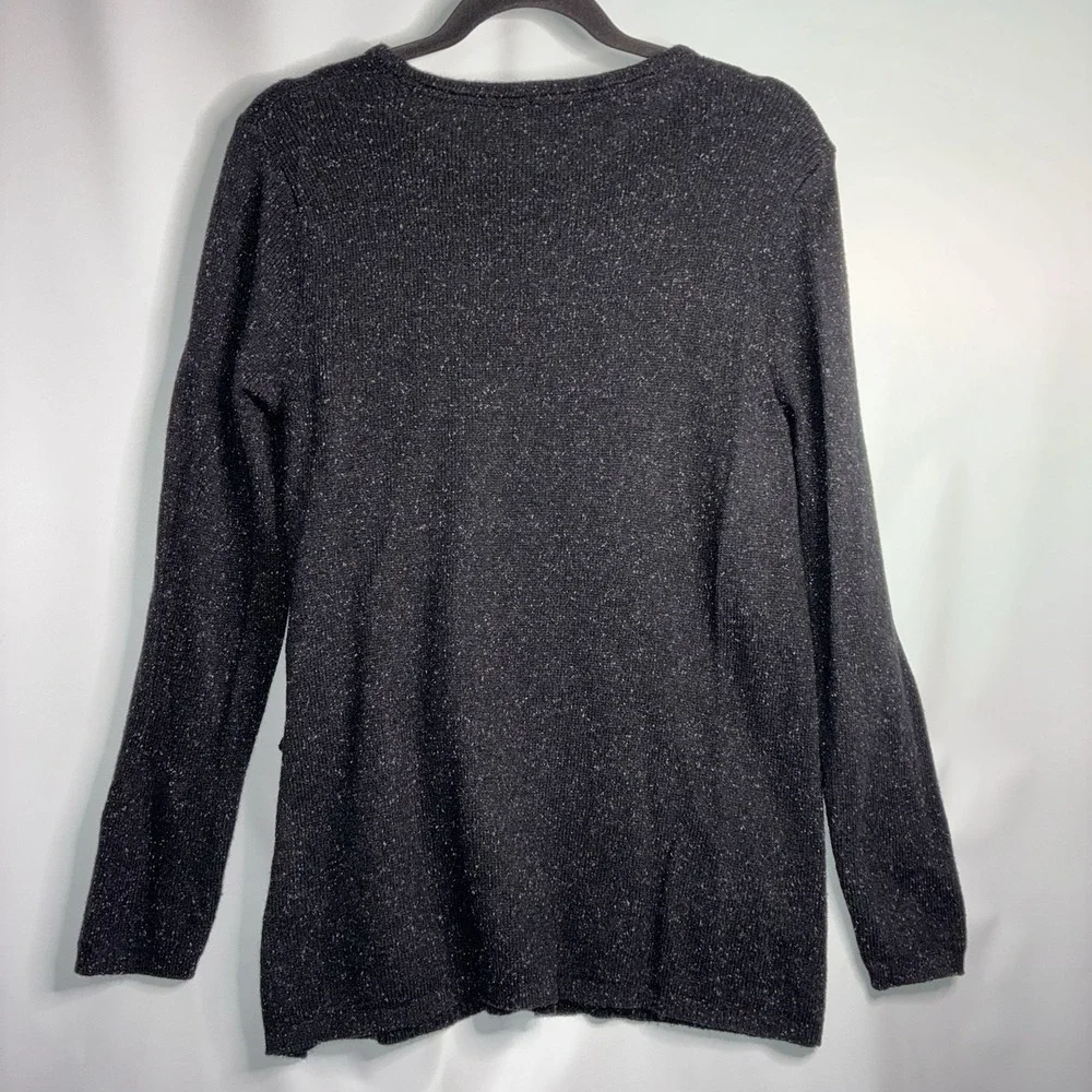 J Jill Sweater Medium Petite Black Fleck Cotton Silk Blend Side‎ Tie Casual Cozy